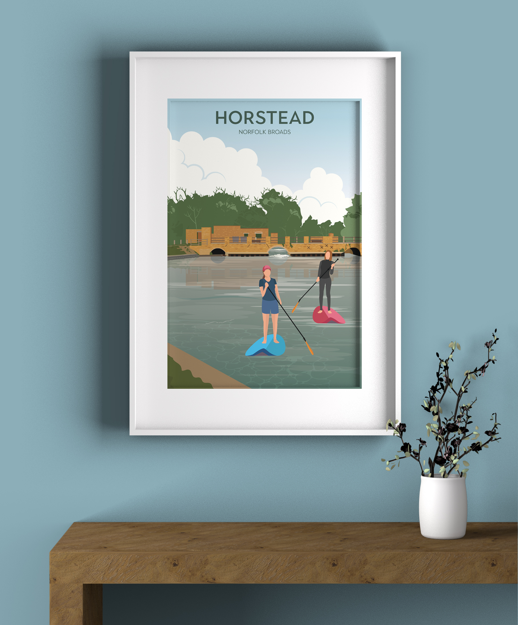 Horstead paddleboarders illustration framed