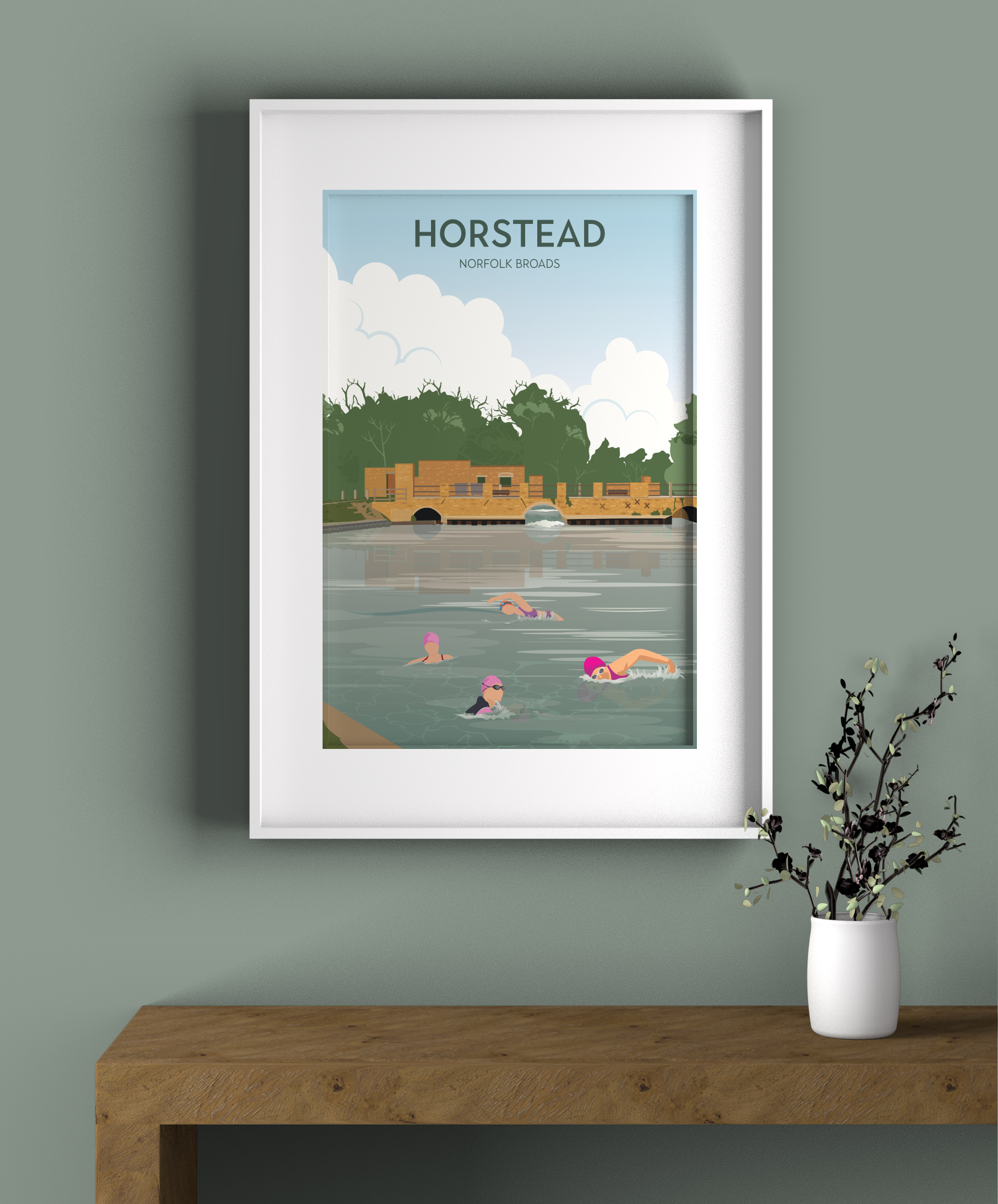 Horstead swimmers illustration framed