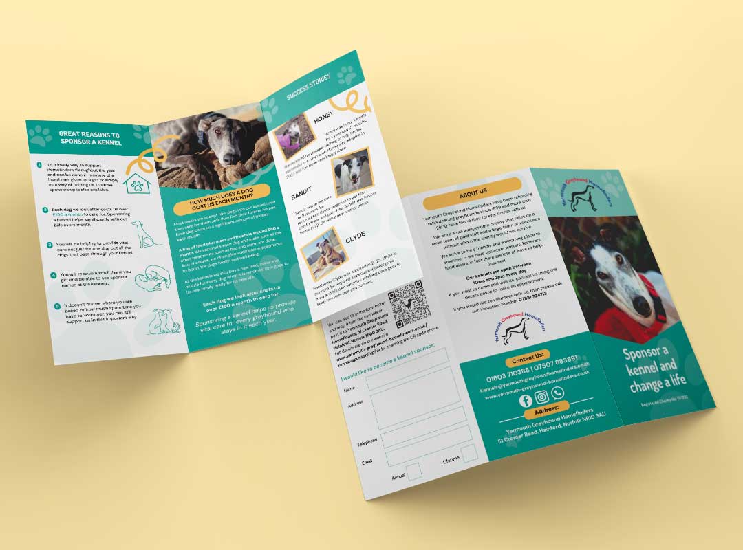 Yarmouth Greyhound Homefinders - "Adopt a Dog, Save a life"leaflet